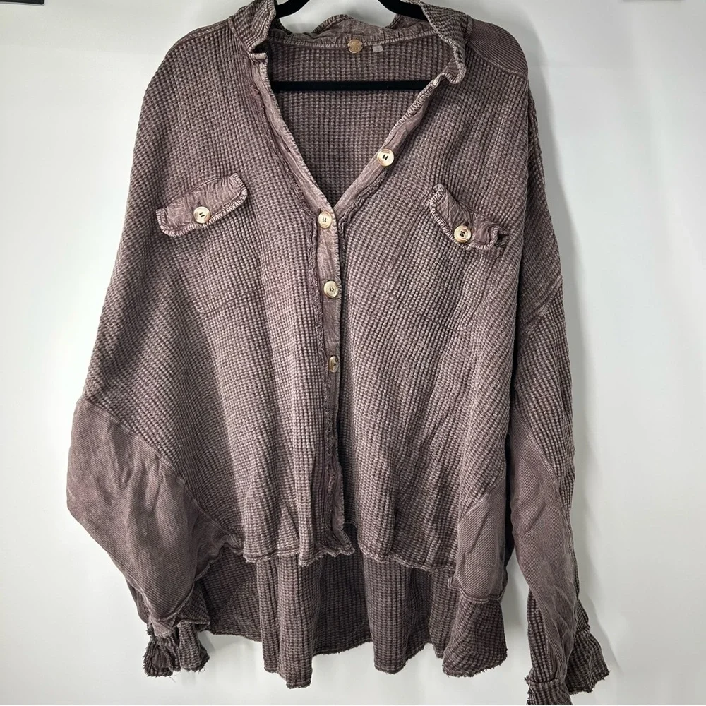 FP One Waffle Knit Scout Thermal Button-Up Shirt Jacket Large - Picture 1 of 5